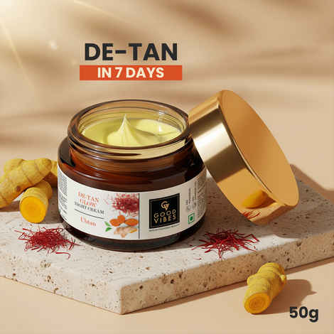 Good Vibes De-Tan Glow Night Cream Ubtan with Power of Serum | Tan free, Brightening, Pigmentation, Skin renewing, Sleep treatment (50 g)