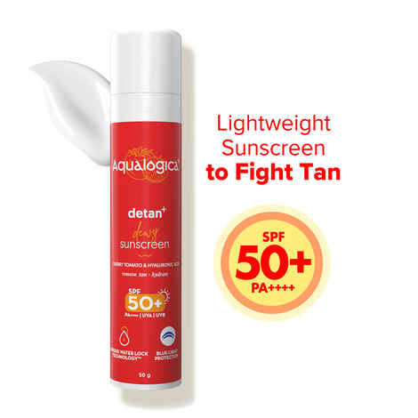 Buy Aqualogica Detan+ Dewy Lightweight Sunscreen Gel SPF 50+ PA++++ for Normal & Dry Skin 50 gm - Purplle