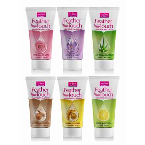 Buy VI-JOHN Feather Touch Hair Removal Cream Haldi Chandan,Rose & Cucumber Aloevera 40gx2 Each (Pack of 6) - Purplle