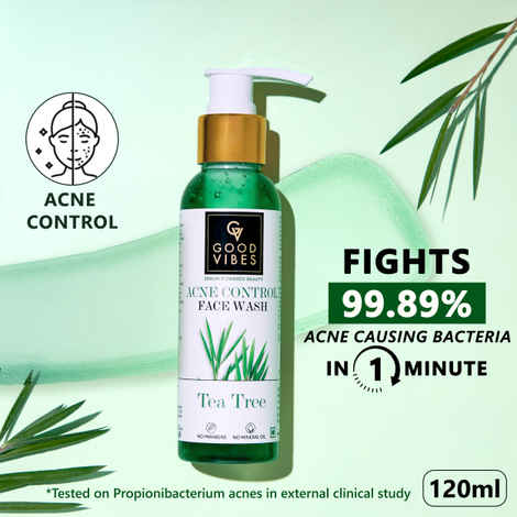 Good Vibes Tea Tree Gentle Cleansing Face Wash | Oil Control, Anti Acne Face Wash For For Oily Skin | Encriched With Argan Oil | No Parabens, No Mineral, Oil No Animal Testing (120 ml)