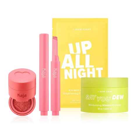 Buy Korean Face Makeup Bundle - 02| Kaja Lip Gloss Stick (Sweet Talk), Kaja Cheeky Stamp (Bossy), I DEW CARE Say You Dew Vit C Cream, I DEW CARE Sheet Mask (Up all Night) - Combo of 4 - Purplle