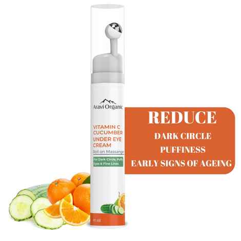 Buy Aravi Organic Vitamin C Under Eye Cream For Dark Circles, Wrinkles & Fine Lines - With Vitamin C, Cucumber and Hylunoric Acid - Cooling Gel & Roller For Men & Women -15 ml - Purplle