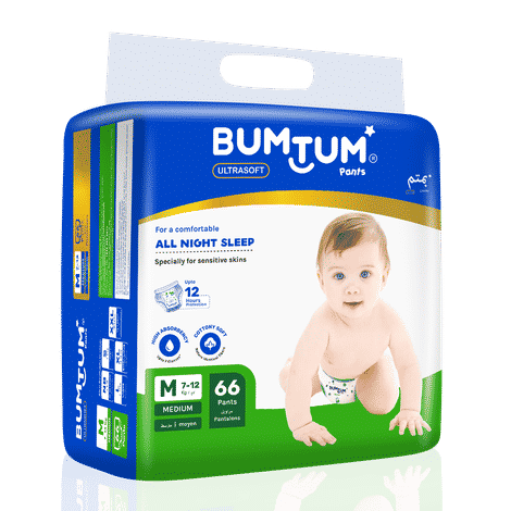 Bumtum Baby Diaper Pants with Leakage Protection -7 to 12 Kg (Medium, 66 Count, Pack of 1)