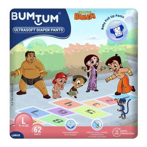 Bumtum Chota Bheem Baby Diaper Pants with Leakage Protection -9 to 14 Kg (Large, 62 Count, Pack of 1)