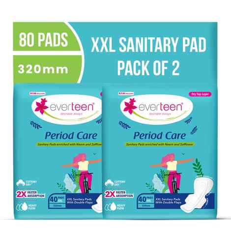 Buy everteen Period Care XXL Dry 40 Sanitary Pads 320mm with Double Flaps enriched with Neem and Safflower - 2 Packs (40 Pads Each) - Purplle