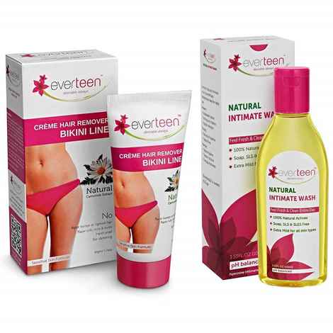 everteen Combo Bikini Line Hair Remover Cream (50 gm) and Natural Intimate Wash (105 ml) for Women
