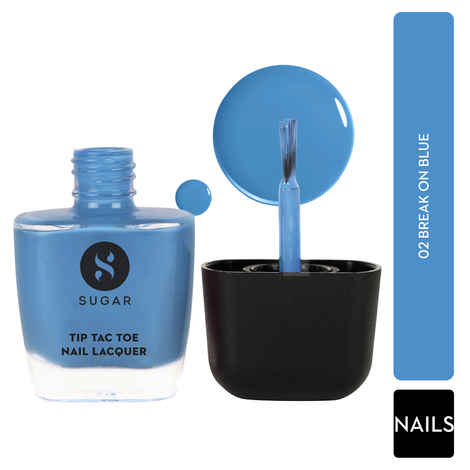SUGAR Cosmetics Tip Tac Toe Nail Lacquer Classic | Long-lasting, 100% Chip-resistant & Glossy Finish | 10ml - 02 Break On Blue