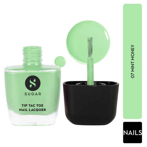SUGAR Cosmetics Tip Tac Toe Nail Lacquer Classic | Long-lasting, 100% Chip-resistant & Glossy Finish | 10ml - 07 Mint Money | 10ml