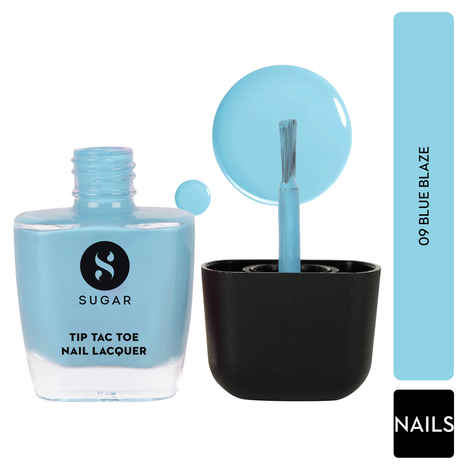 SUGAR Cosmetics Tip Tac Toe Nail Lacquer Classic | Long-lasting, 100% Chip-resistant & Glossy Finish | 10ml - 09 Blue Blaze | 10 Ml