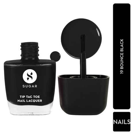SUGAR Cosmetics Tip Tac Toe Nail Lacquer Classic | Long-lasting, 100% Chip-resistant & Glossy Finish | 9 ml - 19 Bounce Black
