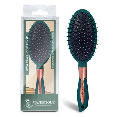 Buy Majestique Oval Shape Detangling Hair Brush | Perfect for Curly Hair, Straight Hair, Wet or Dry Use - Velvet Green 1 Pc - Purplle