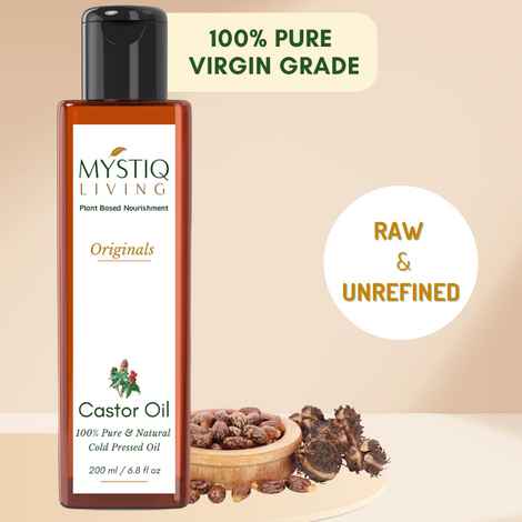 Mystiq Living Castor Oil ( 200 ml ) Castor Oil for Hair Growth | Cold Pressed Castor Oil | Organic | 100% Pure Castor Oil for Skin, Moisturizing Dry skin, Nail, Eyelash Virgin Grade | No Parabens, No Sulphates, No Minerals Oil