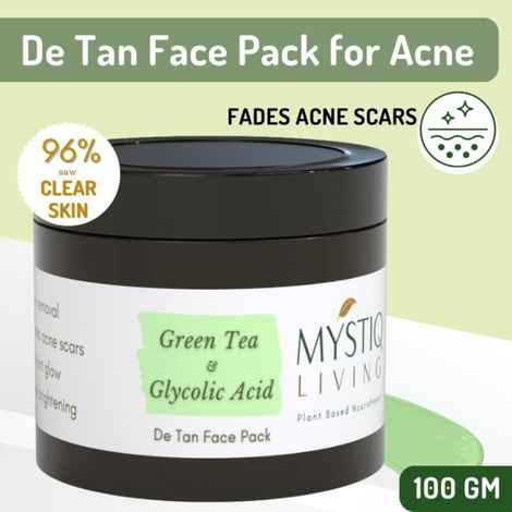 Buy Mystiq Living Acne Face Mask Green Tea Clarity (100 GM) Tan Removal, Face Mask, Anti Acne, De Tan, Acne Marks, Pimples, Oily & Acne Prone Skin and Glowing Skin | D Tan Pack Ayurvedic Formulation | Neem, Tulsi & Green Tea, For Women & Men 100 gm - Purplle
