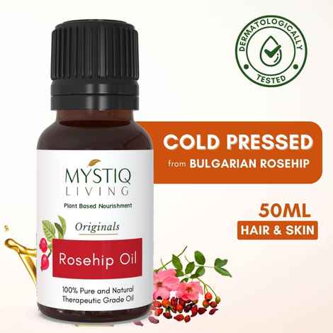 Buy Mystiq Living Rosehip Oil (15 ml) Rose Hip Face Oil Natural Serum, Facial Oil, Face Massage Oil,100% Pure, Cold Pressed Oil for Face, Skin and Hair - Purplle