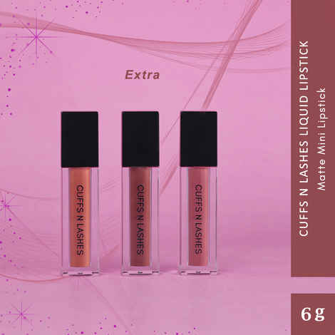 Cuffs N Lashes Matte Mini Set of 3 Matte Liquid Lipstick, Extra (6 gm)