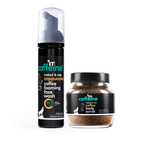 mCaffeine Coffee Body Scrub (small size) + Cappuccino Coffee Foaming Face Wash duo, Combo of 2