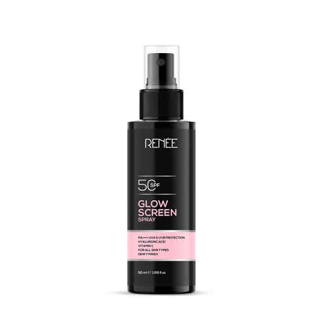 RENEE Glowscreen Spf 50 Sunscreen Spray - 50 ml, Pa++++ for Uva & Uvb Protection, Enriched With Hyaluronic Acid & Vitamin C, Lightweight, Non Greasy, Quick Absorbing With No White Cast