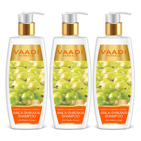 Vaadi Herbals Value Pack of 3 Amla Shikakai Shampoo - Hairfall & Damage Control (350 ml X 3)