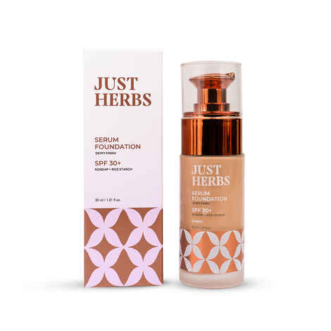 Buy Just Herbs 12 Hours Full Coverage Serum Foundation SPF 30+ With Rosehip Oil And Rice Starch, Beige - 30 ml - Purplle