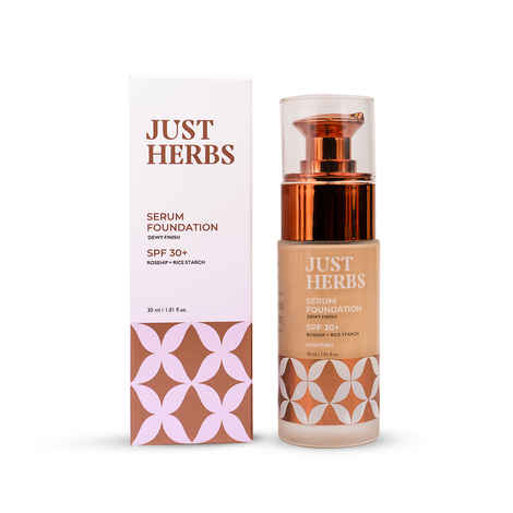 Buy Just Herbs 12 Hours Full Coverage Serum Foundation SPF 30+ With Rosehip Oil And Rice Starch, Natural -30 ml - Purplle