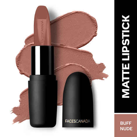 FACES CANADA Weightless Matte Lipstick - Buff Nude 05, 4.5 gm | High Pigment | Smooth One Stroke Glide | Moisturizes & Hydrates Lips | Vitamin E, Jojoba & Almond Oil