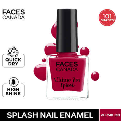 FACES CANADA Ultime Pro Splash Nail Enamel - Vermilion 138 (8 ml) | Quick Drying | Glossy Finish | Long Lasting | No Chip Formula | High Shine Nail Polish For Women | No Harmful Chemicals