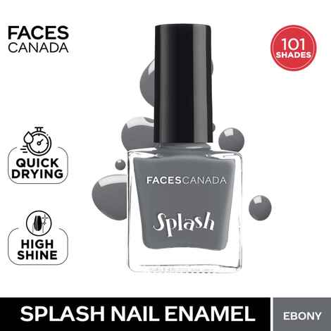 FACES CANADA Ultime Pro Splash Nail Enamel - Ebony 142 (8 ml) | Quick Drying | Glossy Finish | Long Lasting | No Chip Formula | High Shine Nail Polish For Women | No Harmful Chemicals