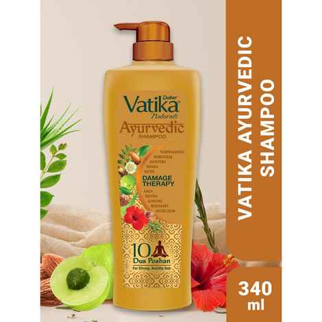 Buy Dabur Vatika Ayurvedic Shampoo - 340 ml | Damage Therapy | With Power of 10 ingredients for solving 10 hair problems| No Parabens | For all hair types - Purplle