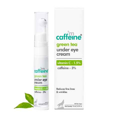 Buy mCaffeine Green Tea Under Eye Cream to Reduce Fine Lines, Wrinkles & Dark Circles | 3% Caffeine, 1.5% Vit C  Reduce dark circles | Cooling Gel & Roller for Men & Women - 15 ml - Purplle