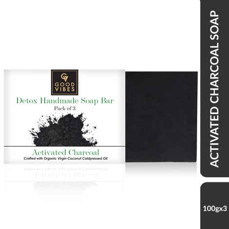 Buy Good Vibes Activated Charcoal Detox Handmade Soap Bar (Pack of 3) | Cleansing, Rejuvenating | No Parabens, No Animal Testing (100 g x 3) - Purplle
