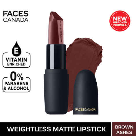 Buy FACES CANADA Weightless Matte Lipstick - Brown Ashes 25 4.5 gm | High Pigment | Smooth One Stroke Glide | Moisturizes & Hydrates Lips | Vitamin E Jojoba & Almond Oil - Purplle