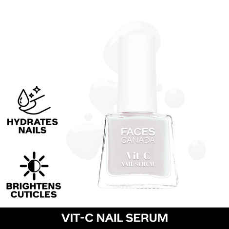 FACES CANADA Vit-C Nail Serum, 5 ml | Enriched With 10% Green Active Mandarin Water | Aloe Vera Leaf Juice | Veg Keratin | Vitamin E | Veg Glycerin | Hydrated, Brighter Nails & Skin