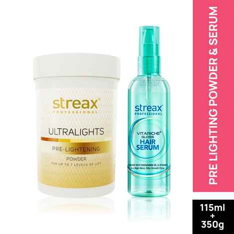 Buy Streax Professional Vitariche Gloss Hair Serum + Ultralights Pre-lightning Powder Combo (115 ml + 350 gm) - Purplle