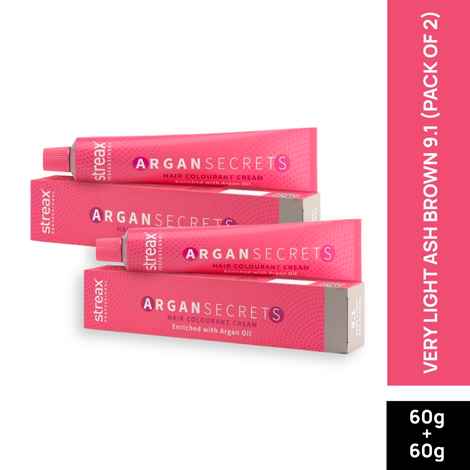 Buy Streax Professional Argan Secret Hair Colourant Cream - Very Light Ash Brown 9.1 (60 gm) (Pack of 2) - Purplle