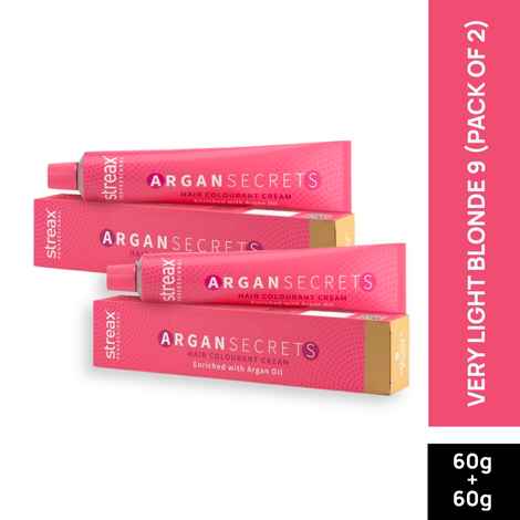 Streax Professional Argan Secret Hair Colourant Cream - Very Light Blonde 9 (60 gm) (Pack of 2)