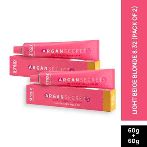 Streax Professional Argan Secret Hair Colourant Cream- Light Beige Blonde 8.32 (60 gm) (Pack of 2)