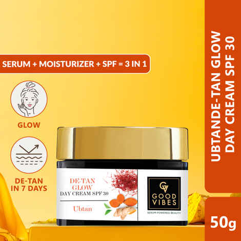 Good Vibes Ubtan De-Tan Glow Day Cream SPF30 | Tan free, Brightening, Depigmentation (50 gm)