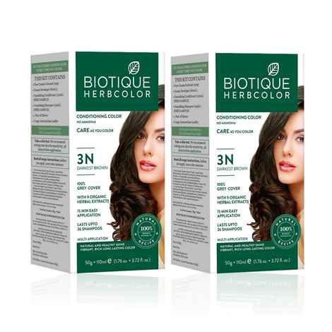 Buy Biotique Bio Herbcolor 3N Darkest Brown (50 g +110 ml) - Pack of 2 - Purplle