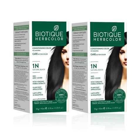 Buy Biotique Bio Herbcolor 1N Natural Black (50 g +110 ml) - Pack of 2 - Purplle
