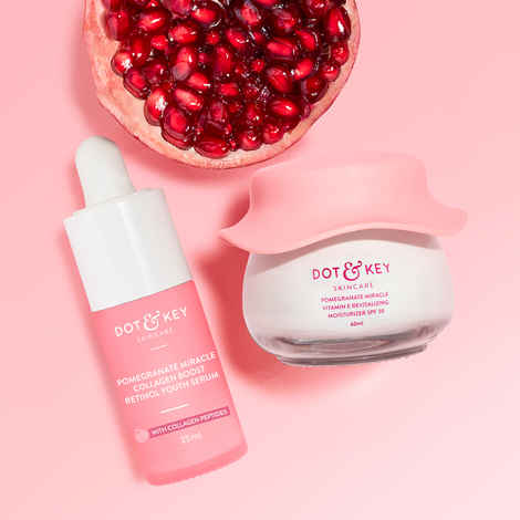 Buy Dot & Key Pomegranate Anti Ageing Skin Care Combo|Collagen Boost Retinol Face Serum, Vitamin E reviatlizing Moisturizer Combo of 2 - Purplle
