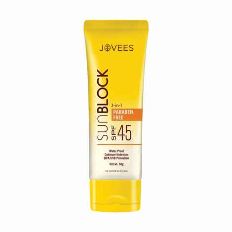 Buy Jovees Herbal Sun Block Sunscreen SPF 45 | For Dry Skin | Lightweight And Water Proof | UVA/UVB Protection, Moisturization | For Women/Men | 50 gm - Purplle