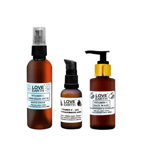 Love Earth Vitamin C Kit For Skin Protection, Radiance And Even Skin Tone With Vitamin C & E For All Skin Types Combo of 3