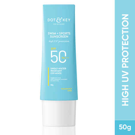 Buy DOT & KEY SWIM + SPORTS SUNSCREEN SPF 50 PA+++ | With 5 Essential Ceramides | UVA+UVB Damage, Dryness, Tan & Sunburn Protection | Sweat + Water Resistant 120 Min | No White Cast | For All Skin Types | 50gm - Purplle