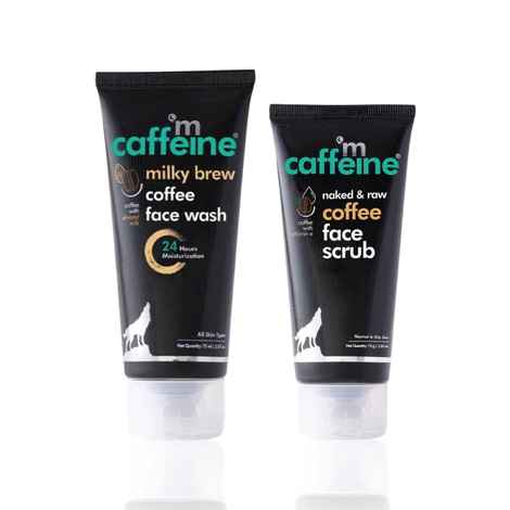mCaffeine Milky brew Face Wash(75ml) + mCaffeine Naked & Raw Coffee Face Scrub with Walnut for Fresh Glow (75 gm)