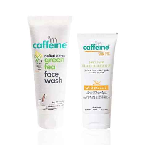 mCaffeine Green Tea Face Wash & Sunscreen Lotion SPF 50++ for Brightening & Sun Protection - Combo of 2