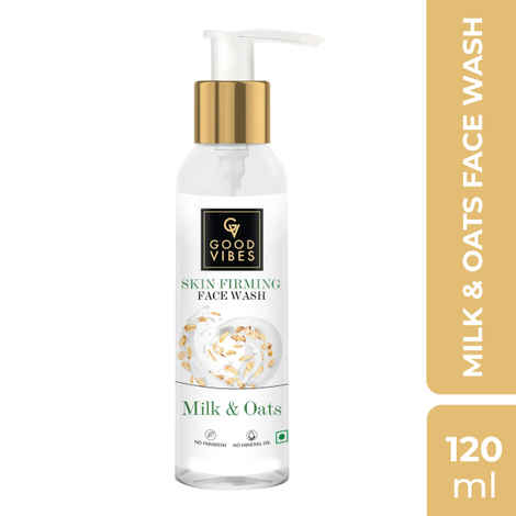 Buy Good Vibes Milk & Oats Skin Firming Face Wash | Anti Ageing, Hydrating | No Parabens, No Sulphates, No Mineral Oil, No Animal Testing (120 ml) - Purplle