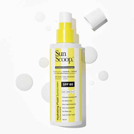 SunScoop Hydrating Fluid Sunscreen | SPF 60 PA++++ | UV Filter Zinc Oxide | No White Cast - SPF 60 PA++++ (125 ml)