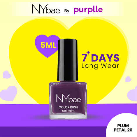 NY Bae Color Rush Nail Paint - Plum Petal 20 (5 ml) | Chip Resistant | Long Lasting | Quick Dry | Gel Nail Polish