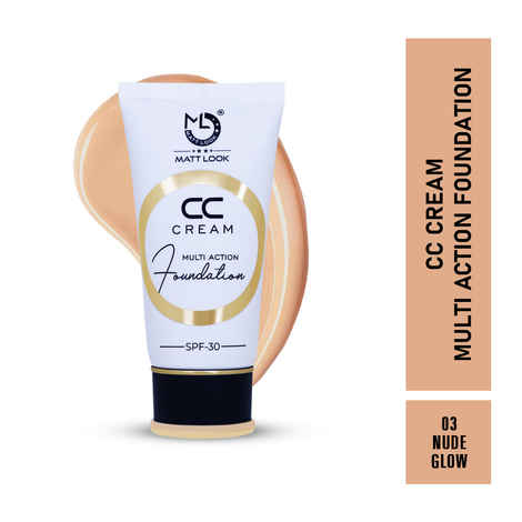 Mattlook CC Cream Multi Action Foundation- Colour Correcting Brightening Full Coverage Lightweight Even Skin Tone Natural Finish -Nude Glow (60 gm)