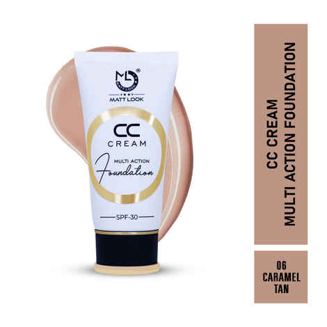 Buy Mattlook CC Cream Multi Action Foundation- Colour Correcting Brightening Full Coverage Lightweight Even Skin Tone Natural Finish -Caramel Tan (60 gm) - Purplle